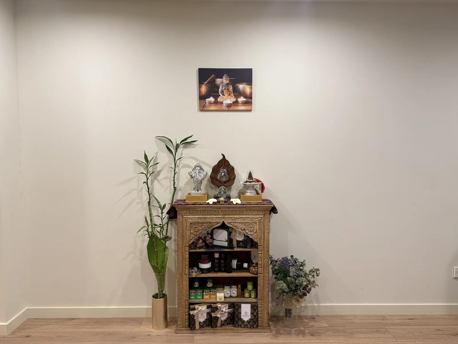Corner with the Buddha figure and Thai products